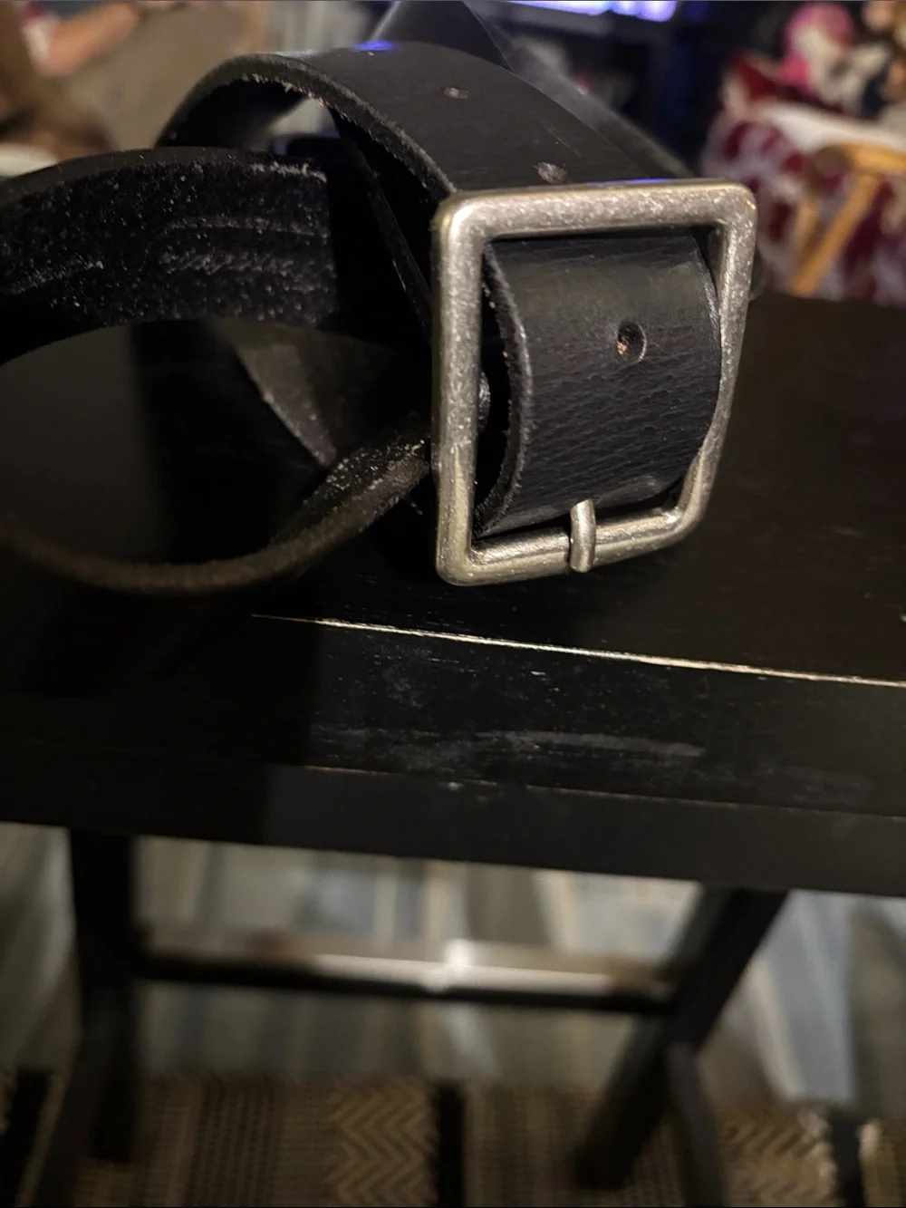 Tommy Bahama Black Leather Belt with Silver-Tone Square Buckle